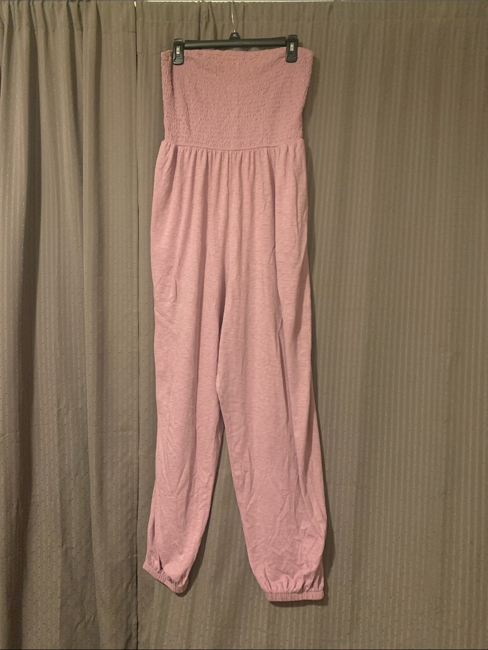 American Eagle Strapless Smocked Pink/Purple Jumpsuit with Elastic Ankles Medium